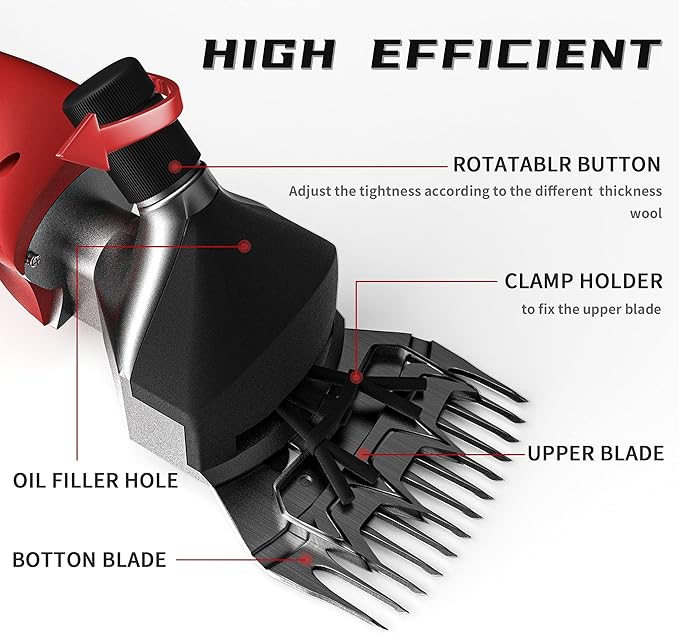 500W Cordless Sheep Shears, Professional Electric Sheep Shearing Clippers with 2 PCS Rechargeable 2 Ah Lithium Battery, Heavy Duty Animal Clippers for Alpacas Goats Cattle Farm Livestock Pet