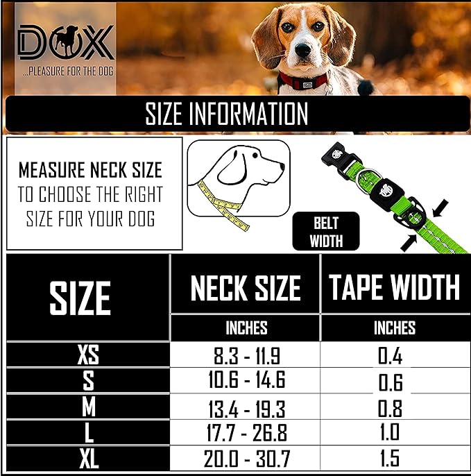 DDOXX Reflective Nylon Dog Collar - Strong and Adjustable Collars Dogs - XS (Green)