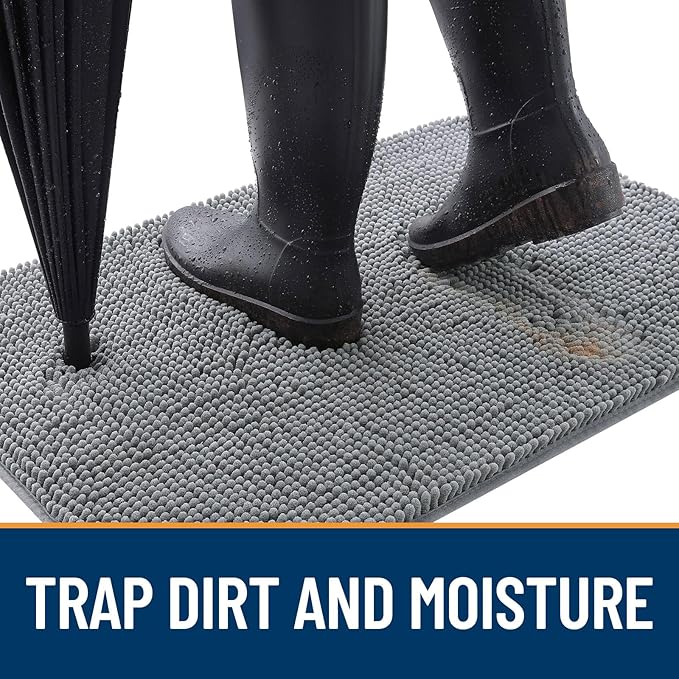 OLANLY Dog Door Mat for Muddy Paws 47x32, Absorbs Moisture and Dirt, Absorbent Non-Slip Washable Mat, Quick Dry Chenille, Mud Mat for Dogs, Entry Indoor Door Mat for Inside Floor, Grey
