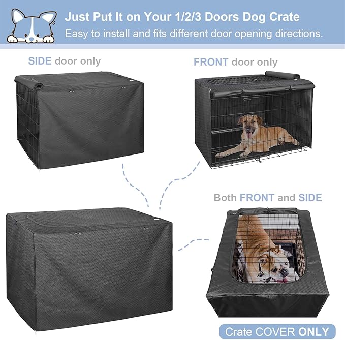 Explore Land Dog Crate Cover for 42 Inches Wire Cage, Heavy-Duty Lattice Pet Kennel Enclosure Compatible with 1 2 3 Doors Standard Metal Cage (Black)