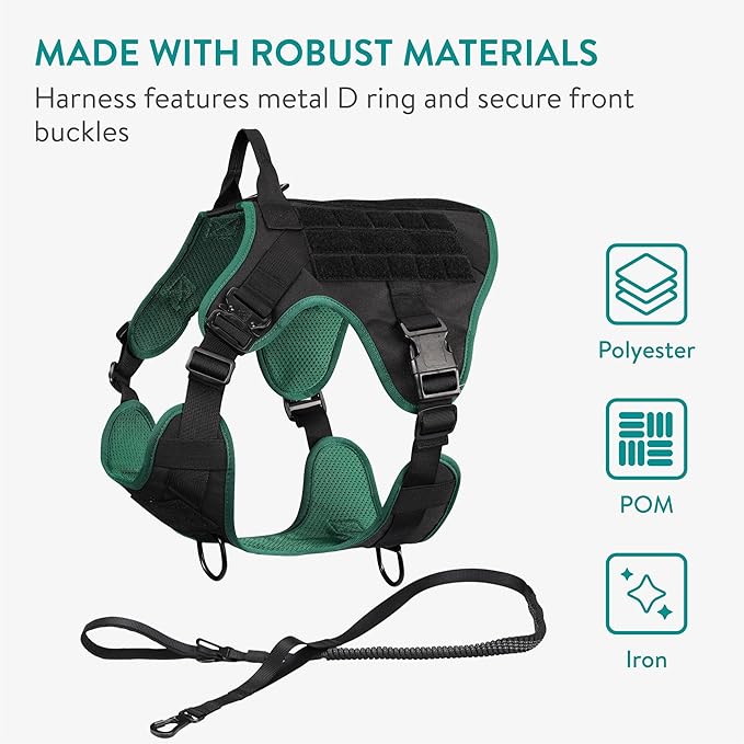 Navaris Tactical Dog Harness and Vest Set - Strong & Adjustable Fit with Metal D Ring, Front Buckles, and Handle - for Military Service Training or Assistance Dogs - Medium