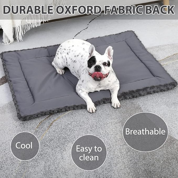 Washable Dog Bed Mat Reversible Dog Crate Pad Soft Fluffy Pet Kennel Beds Dog Sleeping Mattress for Large Jumbo Medium Small Dogs, 21 x 13 Inch, Gray