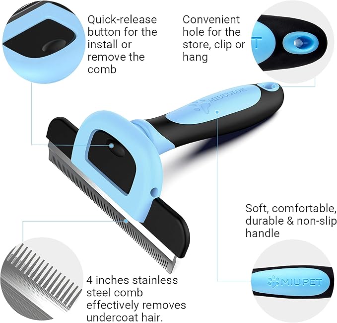 MIU COLOR Pet Grooming Brush, Deshedding Tool for Dogs & Cats(Blue) & MIU COLOR Pet Grooming Brush, 2 Sided Undercoat Rake for Dogs & Cats(Pink)