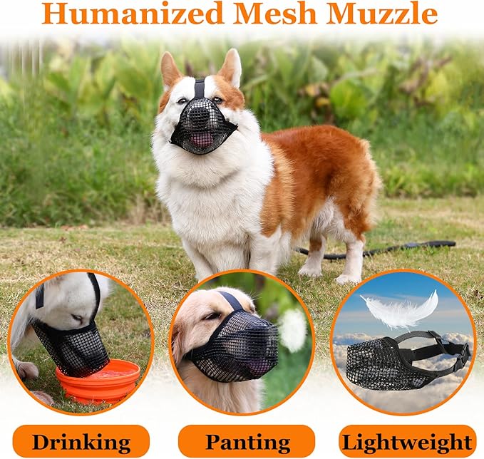 Crazy Felix Dog Muzzle, Soft Mesh Muzzle for Small Medium Large Dogs Labrador German Shepherd, Breathable Adjustable Muzzles for Biting, Chewing, and Scavenging, Allows Panting and Drinking(Black, XL)