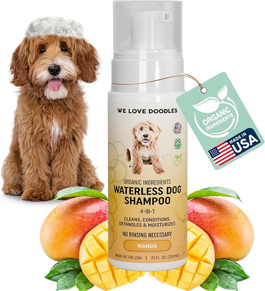 Waterless Dog Shampoo - Cleans & Moisturizes Coat, No Rinse Dog Shampoo, Safe Foam Formula & Pet-Friendly Dog Deodorizing Spray, 5.2 oz Parent [We Love Doodles] (Mango)
