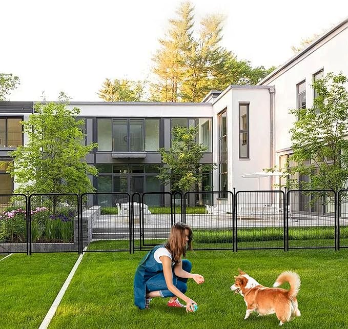 Garden Fencing 36 Inch High, 4 Panels Total 8.9 Ft(L) Dog Fencing Outdoor for Yard, 4 One-Sided Plate, No Door, Anti Dig Fence Barrier, Dog Pen, Rabbit Fence, Garden Fences and Borders