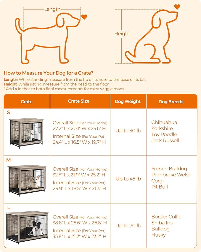 Feandrea Dog Crate Furniture, 38.6" Side End Table, Modern Kennel for Dogs Indoor up to 70 lb, Heavy-Duty Dog Cage with Multi-Purpose Removable Tray, Double-Door Dog House, Greige UPFC003G01