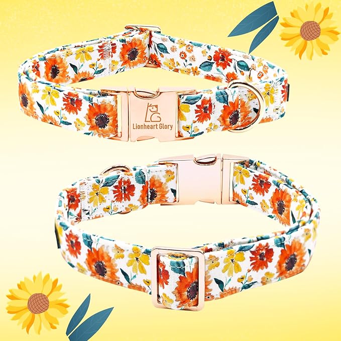 Lionheart glory Dog Collar Sunflower Print Dogs Collar Spring Summer Cute Collars Dog Girl or Boy Soft Durable Adjustable Dog Collars for Medium Dogs Pet Gift