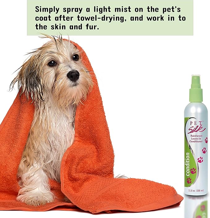Pet Silk Rainforest Clean Scent Leave-in Conditioner 11.6oz, Long-Lasting Fragrance for Your Pet's Coat, Detangler for All Pets, Infused with Vitamin E, Gentle & Safe for Your Pet's Skin and Coat!