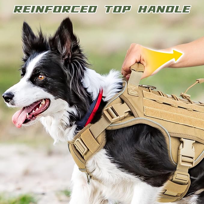 Tactical Dog Harness Vest with Handle for Large Medium Dogs No Pull Adjustable Reflective K9 Military Service Pet Harnesses for Walking Hiking Training (M)