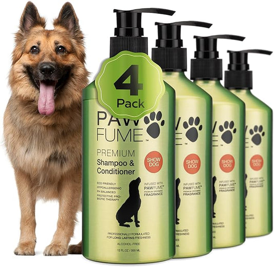 PAWFUME Deshedding Dog Shampoo and Conditioner, Show Dog, 4-Pack – Nourish & Detangle for Silky Soft Coat – Probiotic, Deep-Cleaning, pH-Balanced Formula – Salon-Quality Shampoo for Dogs