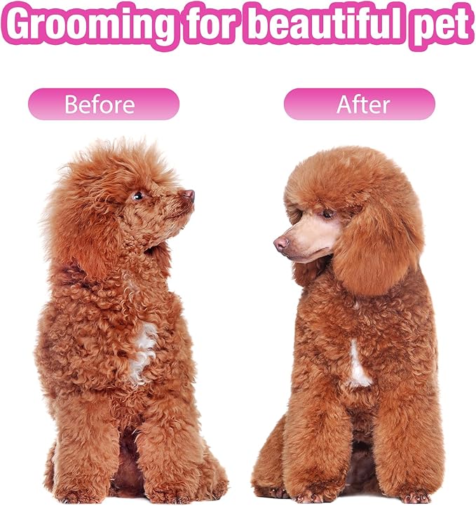 Pink Dog Grooming Scissors, Dog Grooming Scissors Kit, Professional Stainless Steel Pet Grooming Shears for Dog, Cat, 5 in 1