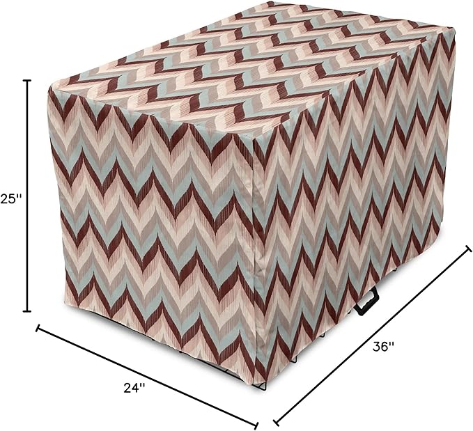 Lunarable Chevron Dog Crate Cover, Ikat Zig Zags Wavy Nostalgic Vintage Design, Easy to Use Pet Kennel Cover for Medium Large Dogs, 36 Inch, Dried Rose Pale Blue