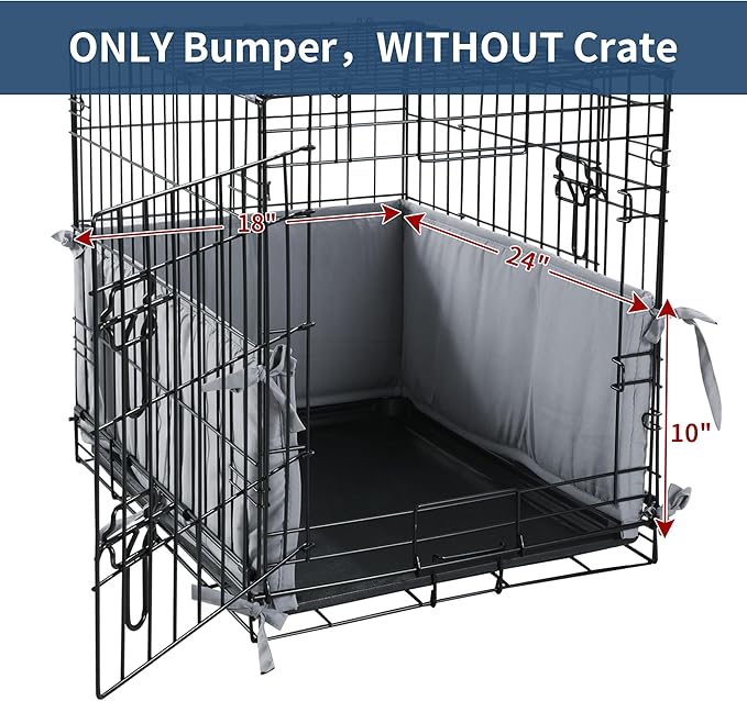 Hombys Dog Crate Bumper with Ties - Soft Crate Accessory -Kennel Cover - Training Pads for Front Door Crates, 24"x18", Gray