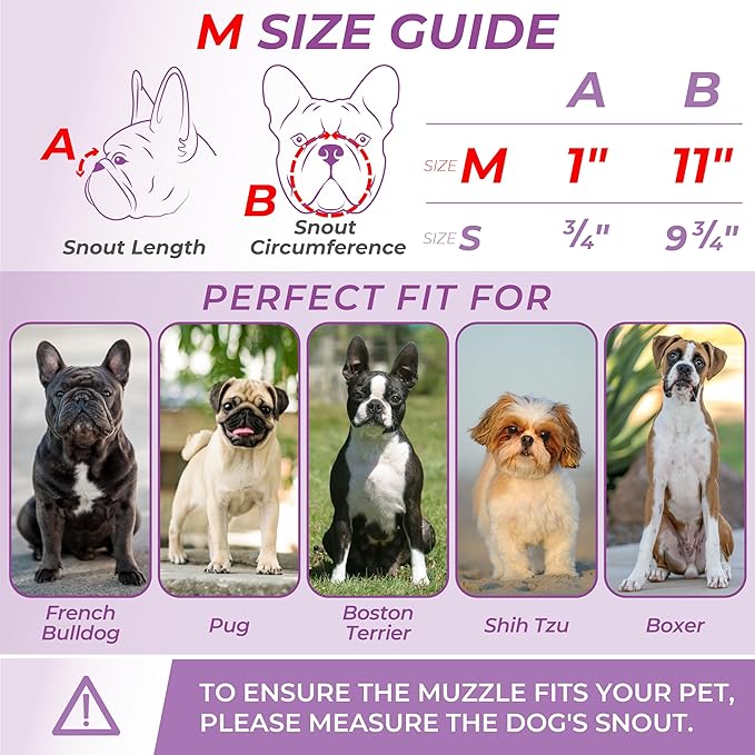 Soft Leather French Bulldog Muzzle – Frenchie Muzzle for Biting and Grooming – Short Snout Dog Muzzle for Small Brachycephalic Breed Dogs: Pug, Shih Tzu, Bulldogs, Boston Terrier (M Size)