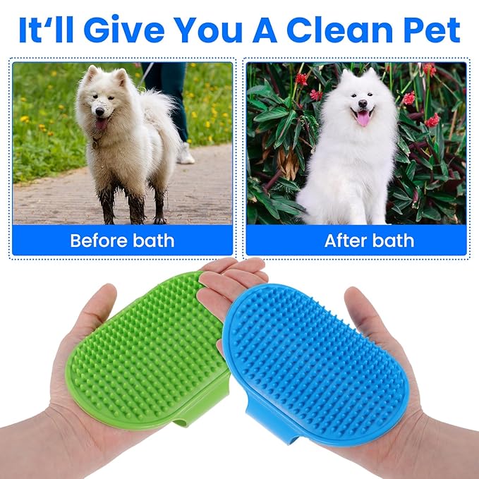 2Pcs Dog Bath Brush Scrubber, Rubber Pet Shampoo Curry Brush/Dog Massage Comb with Adjustable Ring Handle, Dog Shower Brush Puppy Brushes for Long Short Hair Dogs Cats Grooming Supplies