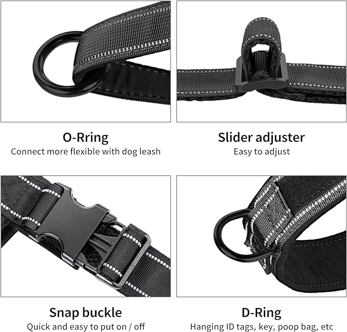 Annchwool No Pull Dog Harness with Soft Padded Handle,Reflective Strip Escape Proof and Quick Fit to Adjust Dog Harness,Easy for Training Walking for Small & Medium and Large Dog(Black,S)
