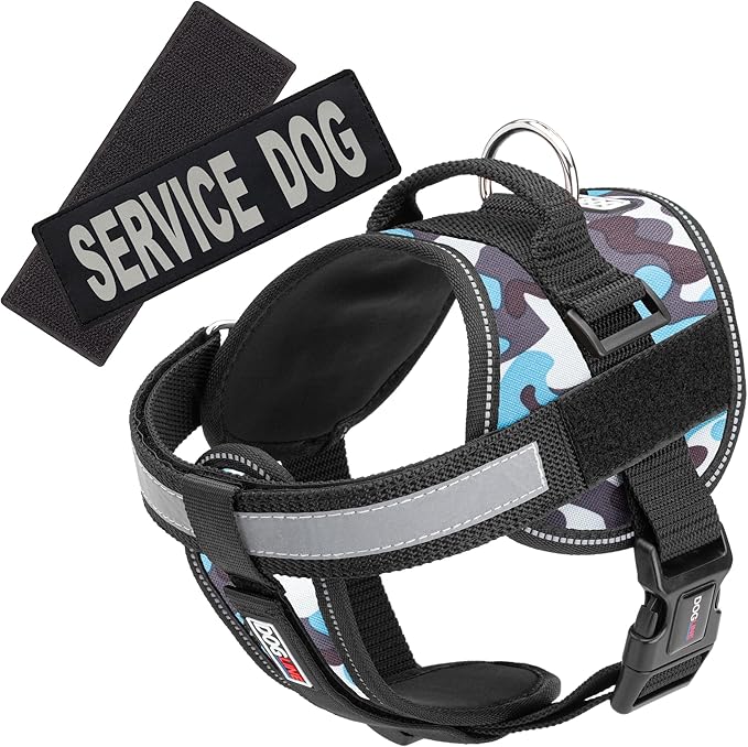 Dogline Unimax Service Dog Harness Vest with Removable Service Dog Patches Adjustable Straps Breathable Neoprene for Medical Identification Training Dogs Girth 18 to 25 in Blue Camo