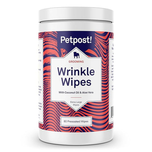 Petpost | Bulldog Wrinkle Wipes for Dogs - 7”x5” XL Wipes in Coconut Oil Solution - Soothes & Cleans Pug Wrinkles and Folds 60 ct.