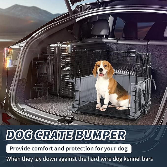 Hombys Dog Crate Bumper with Ties - Soft Crate Accessory -Kennel Cover - Training Pads for Front Door Crates, 30"x18", Gray