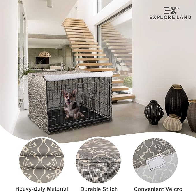 Explore Land Pattern Dog Crate Cover for 48 Inches Wire Cage, Heavy-Duty Polyester 1 2 3 Doors Standard Metal Pet Kennel Enclosure (Vintage Violet)