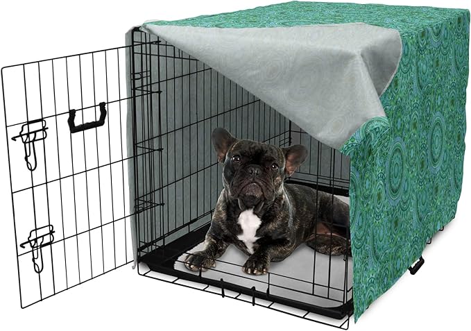 Lunarable Emerald Dog Crate Cover, Mandala Pattern with Soft Color Pattern Complex Motif Eastern Geometric Style, Easy to Use Pet Kennel Cover for Cats & Medium Dogs, 24 Inch, Green Blue
