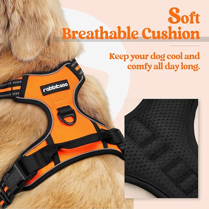 rabbitgoo Dog Harness,No-Pull Pet Harness with 2 Leash Clips,Adjustable Soft Padded Dog Vest,Reflective No-Choke Pet Oxford Vest with Easy Control Handle for Medium Dogs,Orange, M
