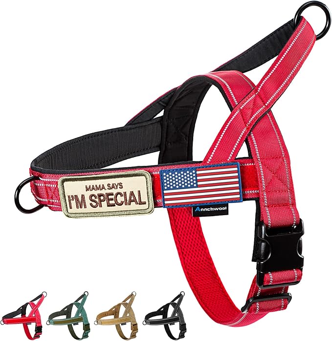 Annchwool No Pull Dog Harness with Soft Padded Handle,Reflective Strip Escape Proof and Quick Fit to Adjust Dog Harness,Easy for Training Walking for Small & Medium and Large Dog(Red,L)