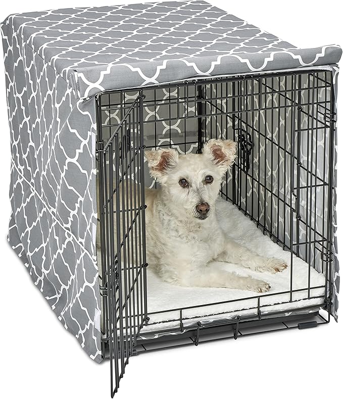 New World Pet Products Dog Crate Cover Featuring Teflon Fabric Protector, Dog Crate Cover Fits Midwest 30-Inch Dog Crates, Light Gray Designer Pattern