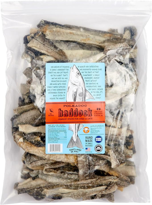 Polkadog Haddock Skins Dog & Cat Treats, Cat Snacks – Crunchy, All-Natural Treats for Dogs, Cats – Savory, Crunchy Puppy Snacks – Sustainable N. Atlantic Haddock Skin – 1 lb.