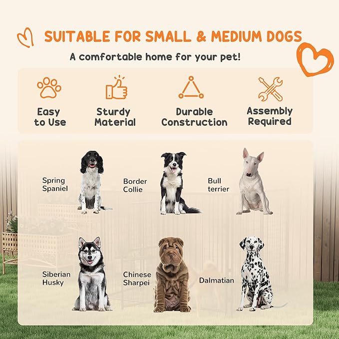 PawHut 4.6' x 5' Dog Kennel Outdoor with Waterproof Cover, Dog Playpen for Small and Medium-Sized Dogs with Two Part Door Design, Brown