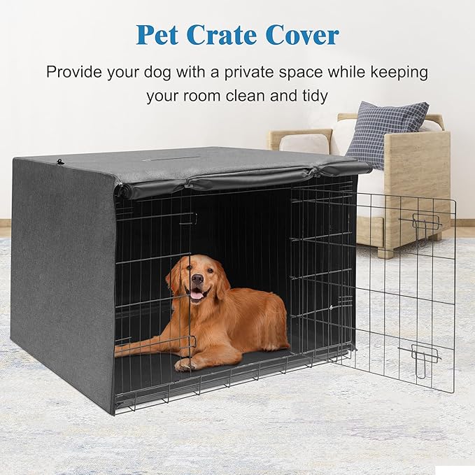 Deblue 30 Inches Dog Crate Cover, Durable Polyester Indoor Pet Kennel Cover Fit for 1 2 Doors Standard Wire Cage (Grey)