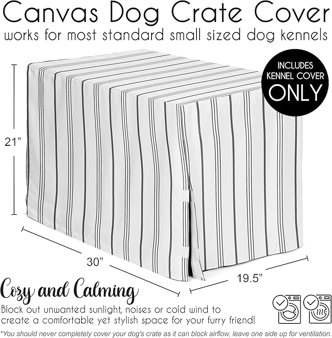 Sweet Jojo Designs White and Grey Stripe Dog Crate Cover – Kennel Covers for 30 Inch Pet Cage Small/Medium - Neutral Contemporary Modern Pinstriped Minimalist Gray