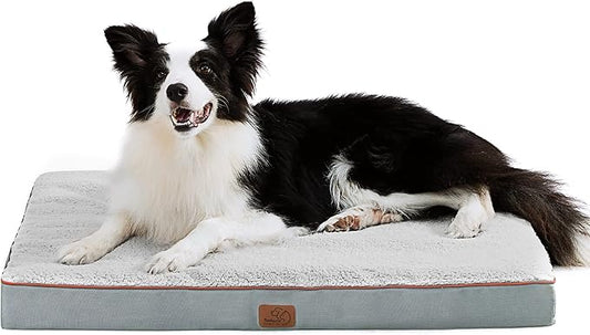 Bedsure Large Dog Bed for Large Dogs - Big Orthopedic Dog Beds with Removable Washable Cover, Egg Crate Foam Pet Bed Mat, Suitable for Dogs Up to 65lbs, Light Grey