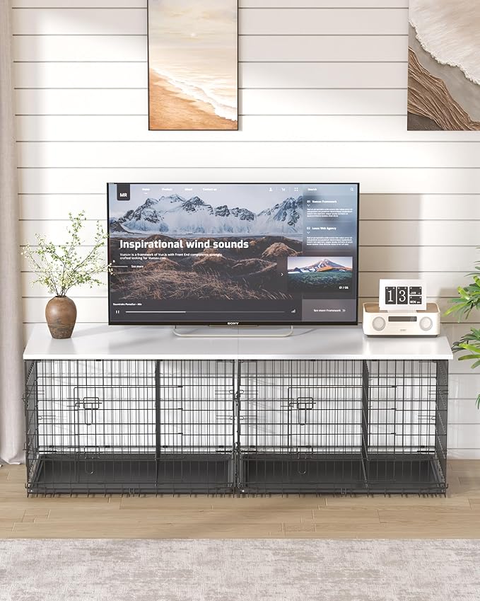 Piskyet Dog Crate Topper Wood Countertop for 48 42 36 30 24 inch Dog Cage, Dog Crate Cover,Dog Kennel Topper(Crate Not Include) (White, for 42 Inch Crate)