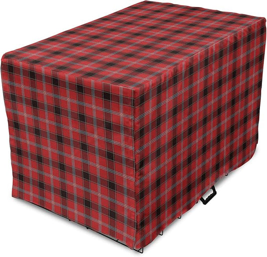 Lunarable Buffalo Plaid Dog Crate Cover, Arrangement with Lumberjack Themes Geometric Concept Pattern Print, Easy to Use Pet Kennel Cover for Small Dogs Puppies Kittens, 22 Inch, Vermilion and Grey