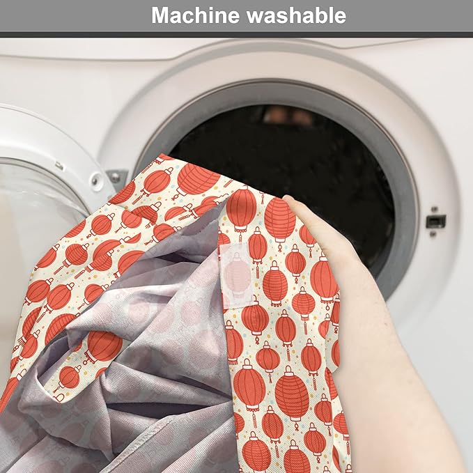 Lunarable Oriental Dog Crate Cover, Folk Lamps Cartoon Style Cheerful Pattern with Chinese Ethnicity, Easy to Use Pet Kennel Cover for Cats & Medium Dogs, 30 Inch, Pale Yellow and Vermilion