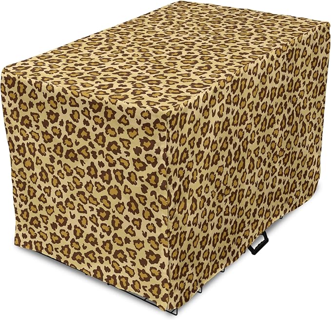 Lunarable Animal Print Dog Crate Cover, Digitally Generated Spots Classic Leopard Skin Graphic, Easy to Use Pet Kennel Cover for Small Dogs Puppies Kittens, 18 Inch, Pale Camel Chocolate