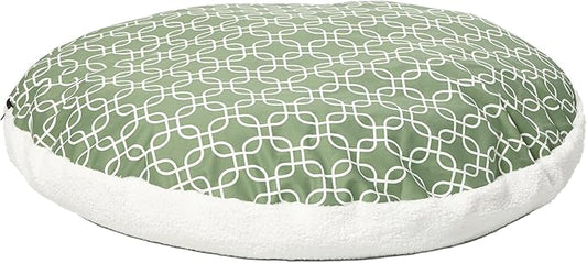 Midwest Homes for Pets PF0034T-FGR Over-Stuffed Dog Bed, Medium, 34" Round, Medium Dog Breed, Green Geometric Pattern