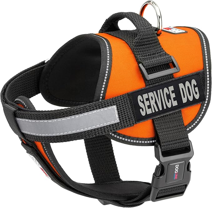 Dogline Unimax Service Dog Harness Vest with Removable Service Dog Patches Adjustable Straps Breathable Neoprene for Medical Identification Training Dogs Girth 15 to 19 in Orange