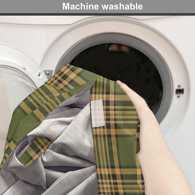 Lunarable Plaid Dog Crate Cover, Tartan Pattern in Autumn Tones Old Fashioned Design Country Illustration, Easy to Use Pet Kennel Cover for Medium Large Dogs, 48 Inch, Olive Green Mustard