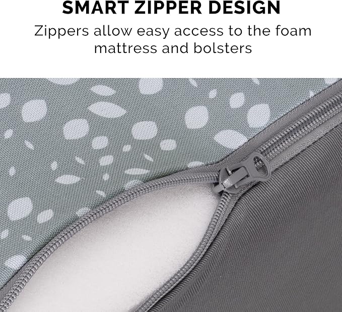 Furhaven Orthopedic Dog Bed for Large/Medium Dogs w/ Removable Bolsters & Washable Cover, For Dogs Up to 55 lbs - Plush & Almond Print L Shaped Chaise - Gray Almonds, Large