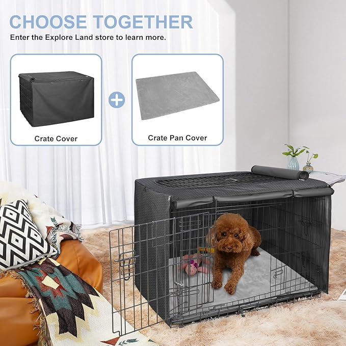 Explore Land Dog Crate Pan Cover with Softer Fluffy Top for 36 38 inch Dog Cage - Reversible Washable Liner for Dog Crate Tray