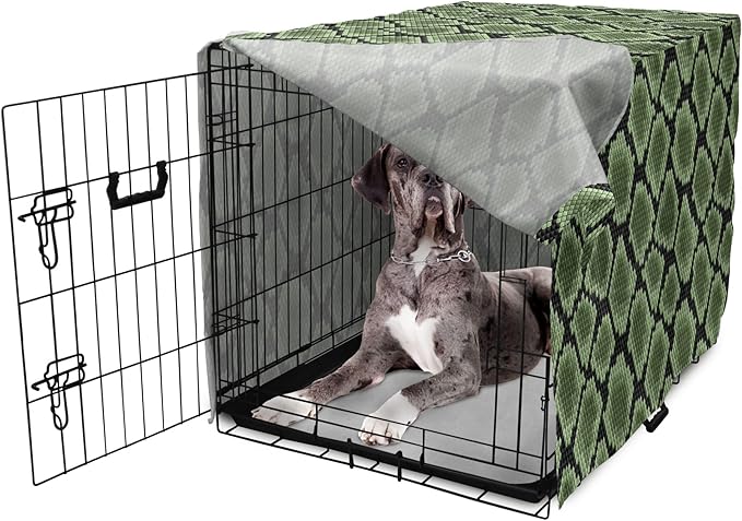 Lunarable Reptile Dog Crate Cover, Scale Pattern Abstract Nature Influences Skin Design Half Circles Illustration, Easy to Use Pet Kennel Cover for Medium Large Dogs, 48 Inch, Black Green