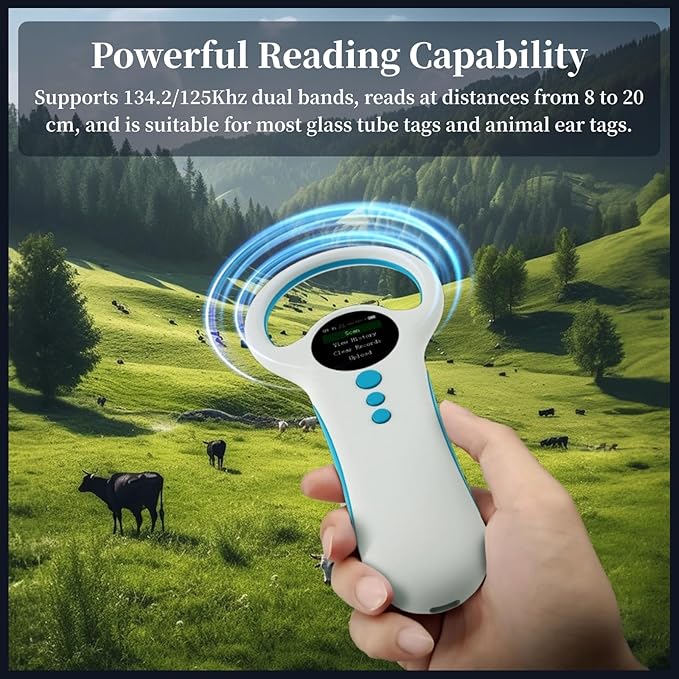 Pet Microchip Scanner, Rechargeable RFID EMID Micro Chip Reader Scanner, 2.4GHz Bluetooth USB, 1.44 TFT Screen Display ISO11784 / 11785 / FDX B EMID for Animal Pet Dog Cat