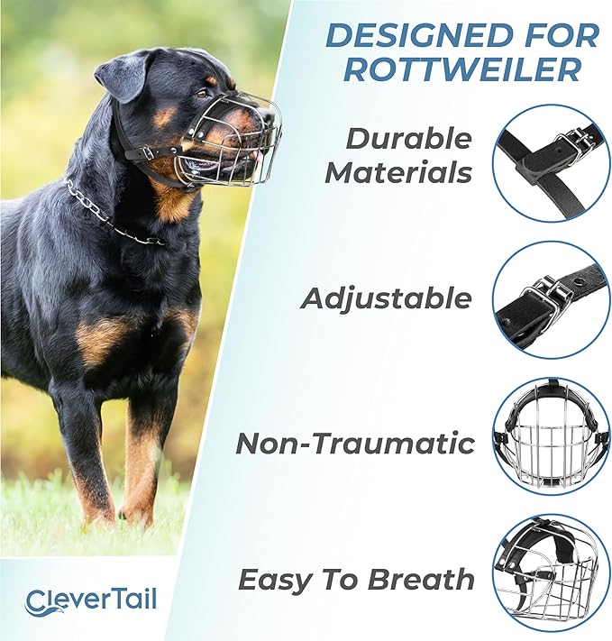 Extra Large Dog Muzzle for Rottweiler – XL Heavy Duty Rottweiler Muzzle – Metal Large Dog Muzzle for Barking and Biting for Rottweiler, Cane Corso, Mastiff and Other Large Breeds