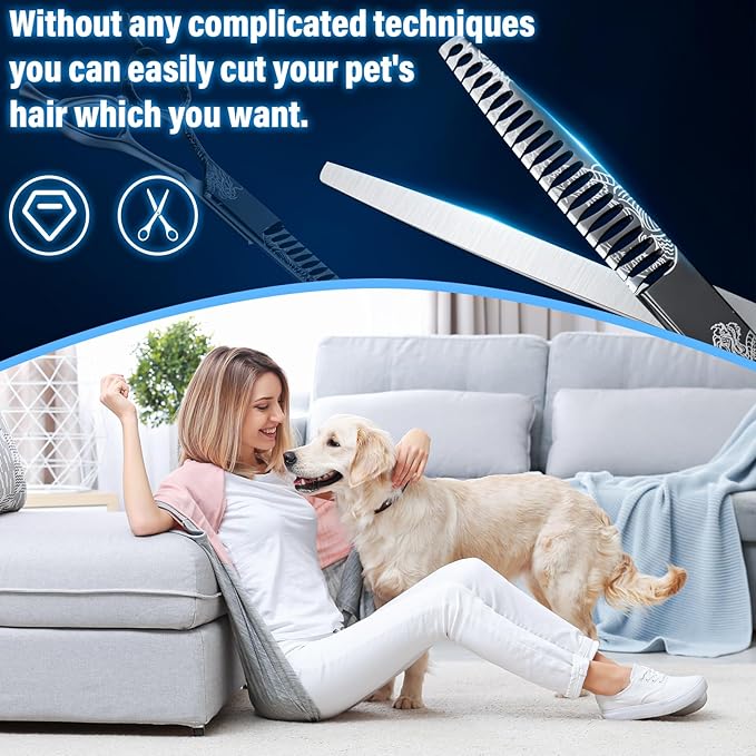 Purple Dragon 7-Inch Chunkers Dog Grooming Scissors - Professional Pet Hair Trimming Shears for Dogs & Cats, Sharp 440C Japanese Steel, Ergonomic Design for Comfort and Precision