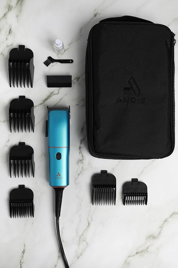 Andis Easy Clip Adjustable Blade Corded Dog Clipper, 11 Piece Kit, Lightweight, Powerful Motor, Blue, 560814