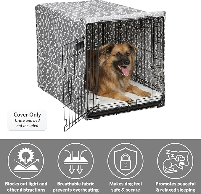 MidWest Homes for Pets Dog Crate Cover, Privacy Dog Crate Cover Fits Midwest Dog Crates, Crate Cover Only; Machine Wash & Dry; Gray Geo Print; 36 inch