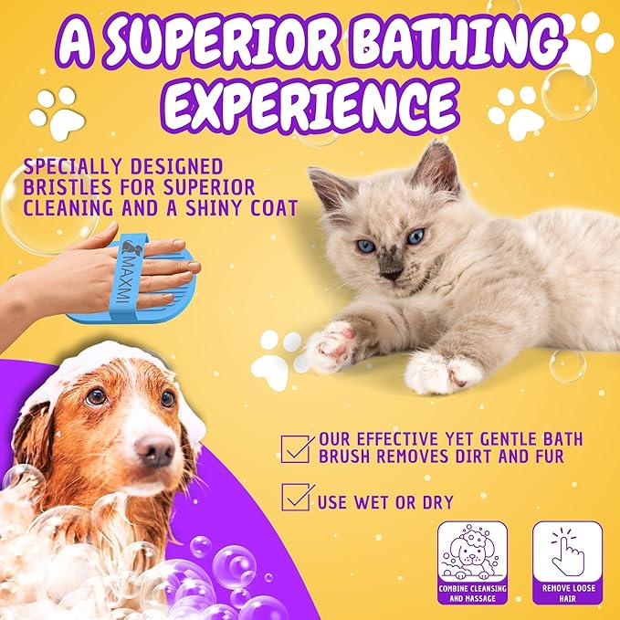 Dog Bath Brush | Dog Scrubber for Bath | Dog Washing Brush | Dog shampoo brush with adjustable handle, Suitable for Pets Deshedding, Washing, Massaging & Grooming | Pack of two.